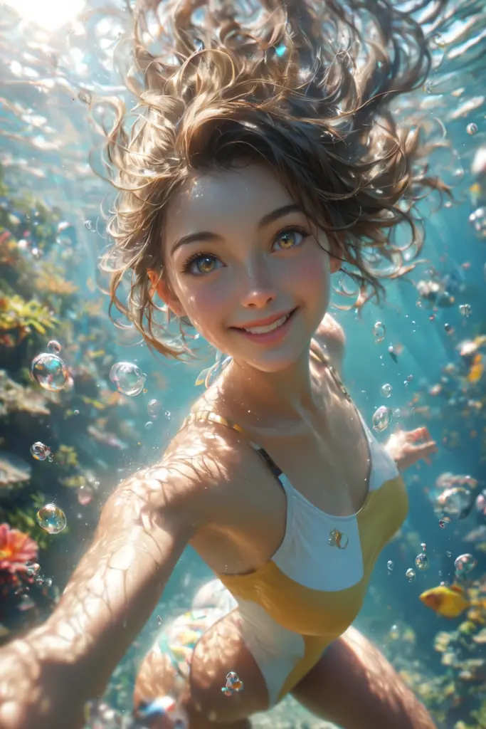 Image 1 of a woman enjoying freediving on a tropical coral reef, generated using ConyUI.